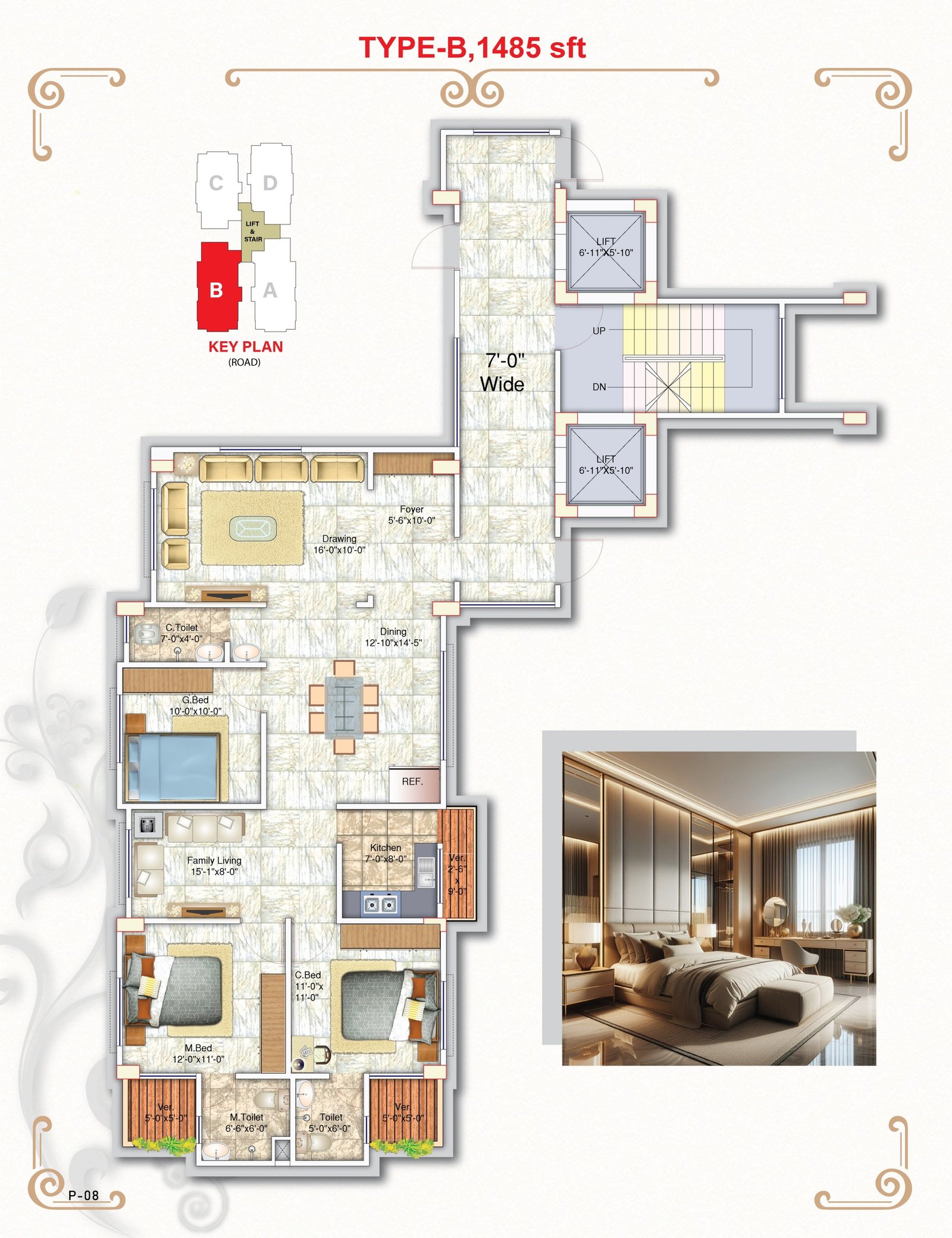 Halima Palace Type B floor plan, 1485 sft