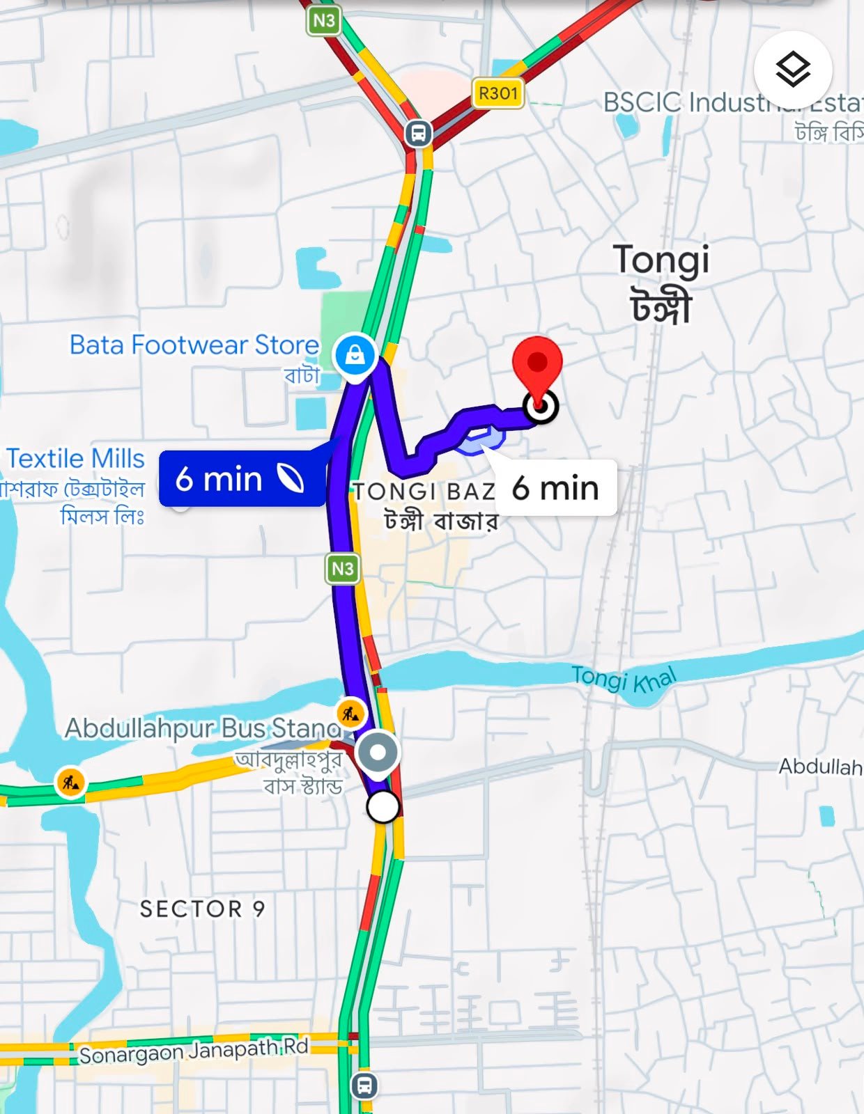 Route from Abdullahpur