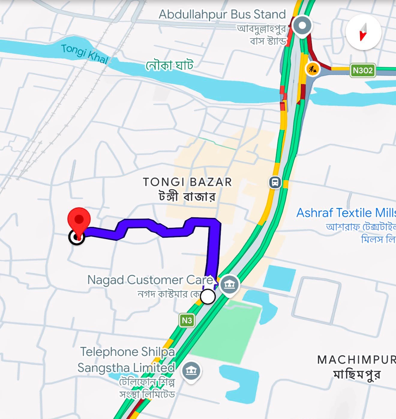 Route from the Dhaka–Mymensingh highway
